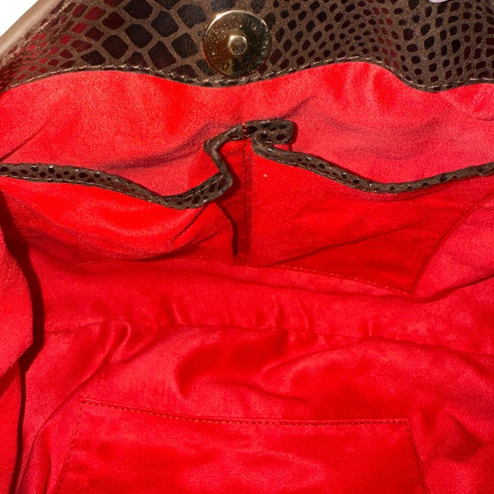 Sharif Suede and Leather Python Embossed Patchwork Gold Tiger Head Shoulder Bag - Picture 13 of 16